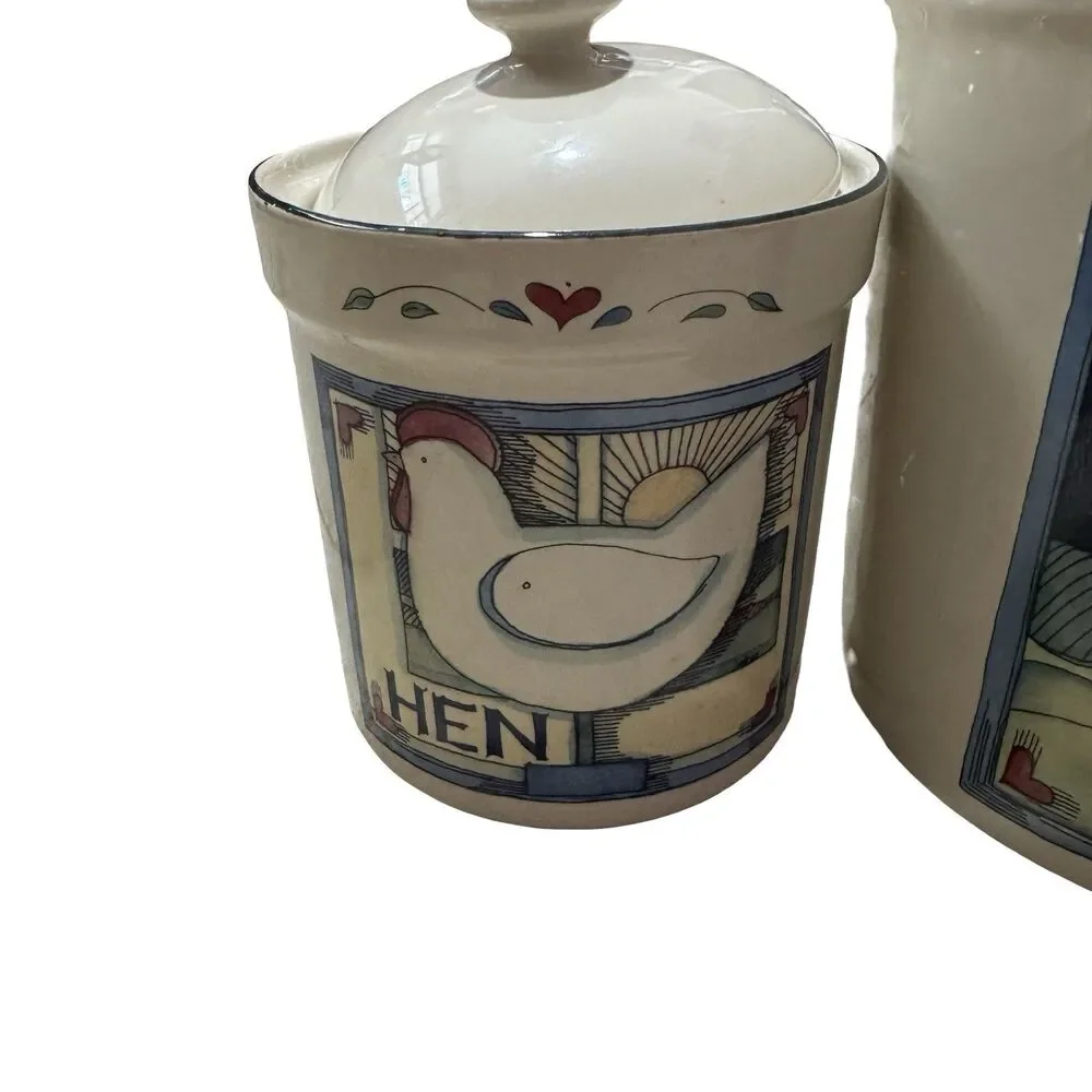 Susan Winget Farm Animals Canisters w/ Lids, Cow Sheep Hen Vintage 3 pc